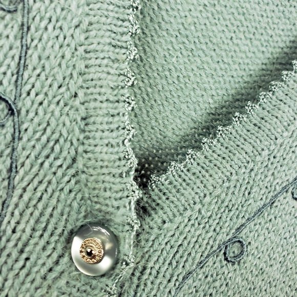 Koret Women's Sea Foam Green Button Floral Embroidered Beaded Knit Sweater Vest - Picture 5 of 12